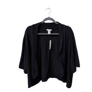 Catherines Cardigan Womens Size 4X Black Open Front Short Sleeve Shrug Draped